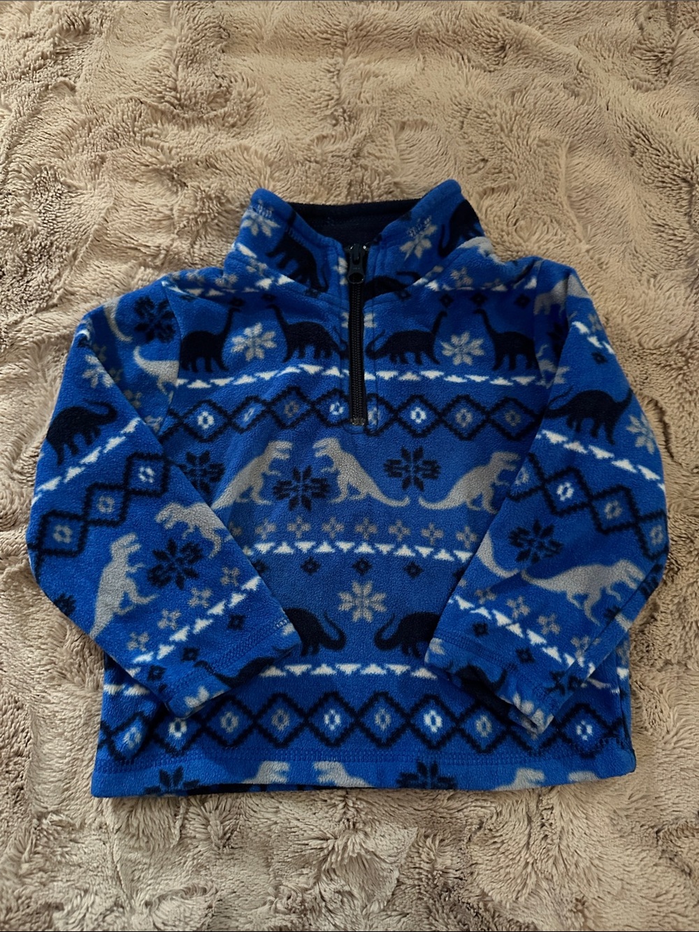 Children’s Place Blue Fleece Pullover Jacket with Dinosaur Print, 18-24 months